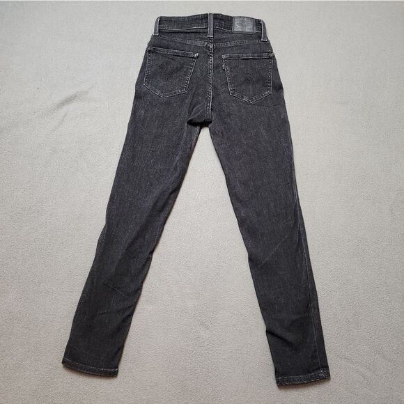 Levi's 721 High Rise Skinny Moto ankle Jeans zip pockets Ultra Black Size 25 - Picture 2 of 13